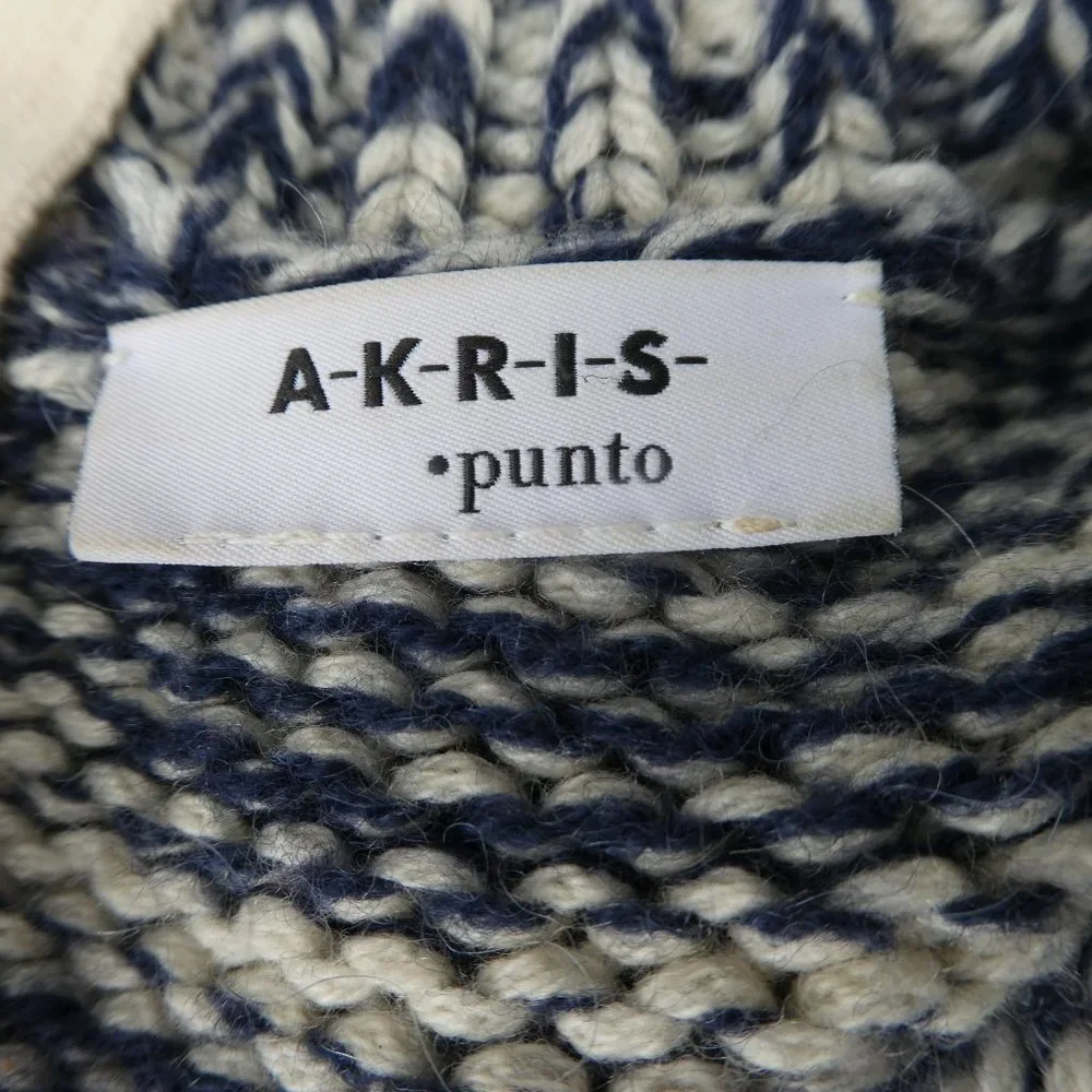 WooL CaSHMeRe ALPaCa Akris Punto Knit Sweater Quarter Zip Navy White Marled 12